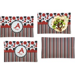 Red & Black Dots & Stripes Set of 4 Glass Rectangular Lunch / Dinner Plate (Personalized)