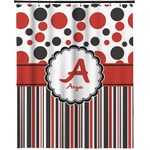 Red & Black Dots & Stripes Extra Long Shower Curtain - 70"x84" (Personalized)