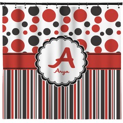 Red & Black Dots & Stripes Shower Curtain - 71" x 74" (Personalized)