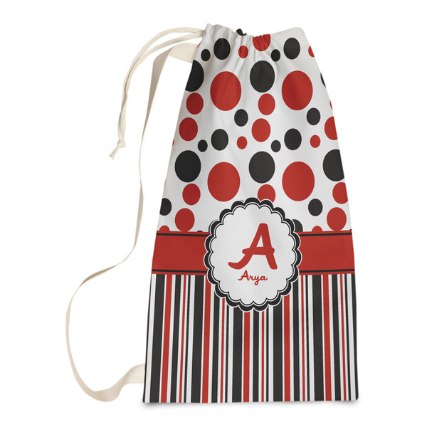 Custom Red & Black Dots & Stripes Laundry Bags - Small (Personalized)