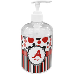 Red & Black Dots & Stripes Acrylic Soap & Lotion Bottle (Personalized)