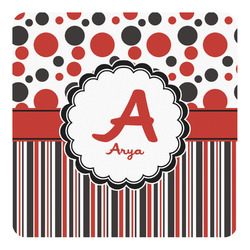Red & Black Dots & Stripes Square Decal - Large (Personalized)