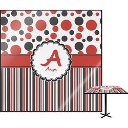 Red & Black Dots & Stripes Square Table Top (Personalized)