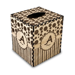 Red & Black Dots & Stripes Wood Tissue Box Cover (Personalized)