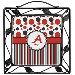 Red & Black Dots & Stripes Square Trivet (Personalized)