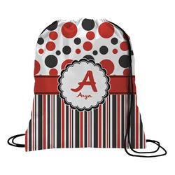 Red & Black Dots & Stripes Drawstring Backpack - Large (Personalized)