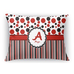 Red & Black Dots & Stripes Rectangular Throw Pillow Case (Personalized)