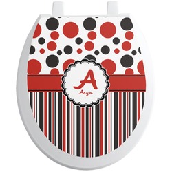 Red & Black Dots & Stripes Toilet Seat Decal - Round (Personalized)