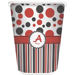 Red & Black Dots & Stripes Waste Basket - Double Sided (White) (Personalized)