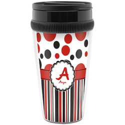 Red & Black Dots & Stripes Acrylic Travel Mug without Handle (Personalized)