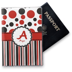 Red & Black Dots & Stripes Vinyl Passport Holder (Personalized)