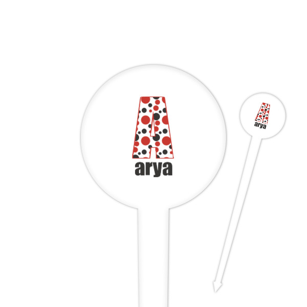 Custom Red & Black Dots & Stripes 4" Round Plastic Food Picks - White - Single Sided (Personalized)