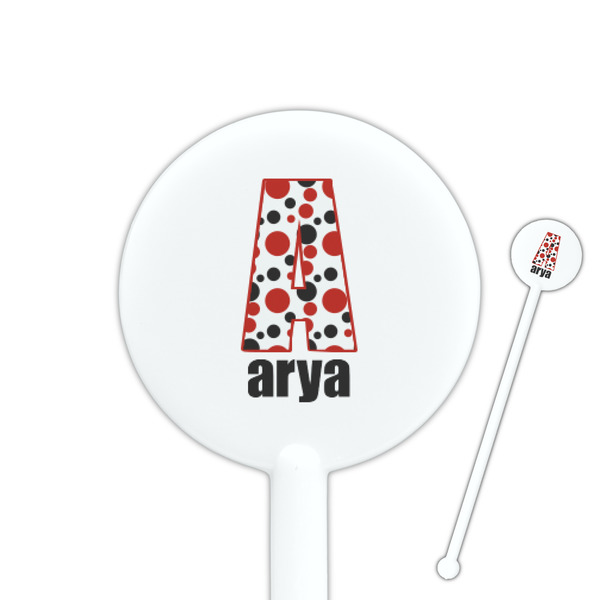 Custom Red & Black Dots & Stripes 5.5" Round Plastic Stir Sticks - White - Double Sided (Personalized)