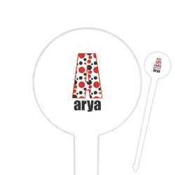 Red & Black Dots & Stripes 6" Round Plastic Food Picks - White - Double Sided (Personalized)