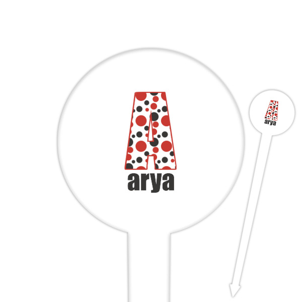 Custom Red & Black Dots & Stripes 6" Round Plastic Food Picks - White - Double Sided (Personalized)