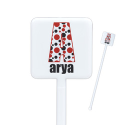 Red & Black Dots & Stripes Square Plastic Stir Sticks - Single Sided (Personalized)