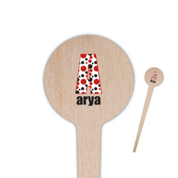 Red & Black Dots & Stripes 4" Round Wooden Food Picks - Double Sided (Personalized)