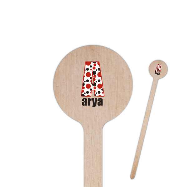 Custom Red & Black Dots & Stripes 7.5" Round Wooden Stir Sticks - Double Sided (Personalized)