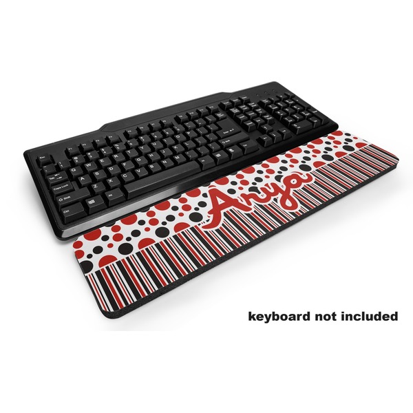 Custom Red & Black Dots & Stripes Keyboard Wrist Rest (Personalized)