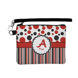 Red & Black Dots & Stripes Wristlet ID Case w/ Name and Initial