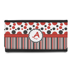 Red & Black Dots & Stripes Leatherette Ladies Wallet (Personalized)
