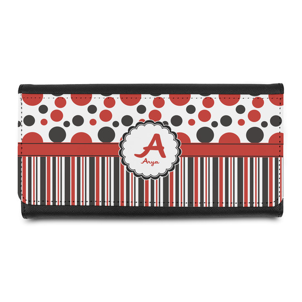 Custom Red & Black Dots & Stripes Leatherette Ladies Wallet (Personalized)