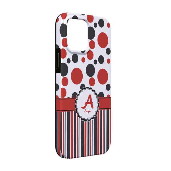 Custom Red & Black Dots & Stripes iPhone Case - Rubber Lined - iPhone 13 Pro (Personalized)