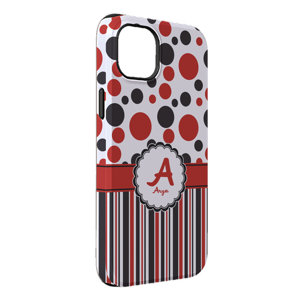 Custom Red & Black Dots & Stripes iPhone Case - Rubber Lined - iPhone 14 Plus (Personalized)