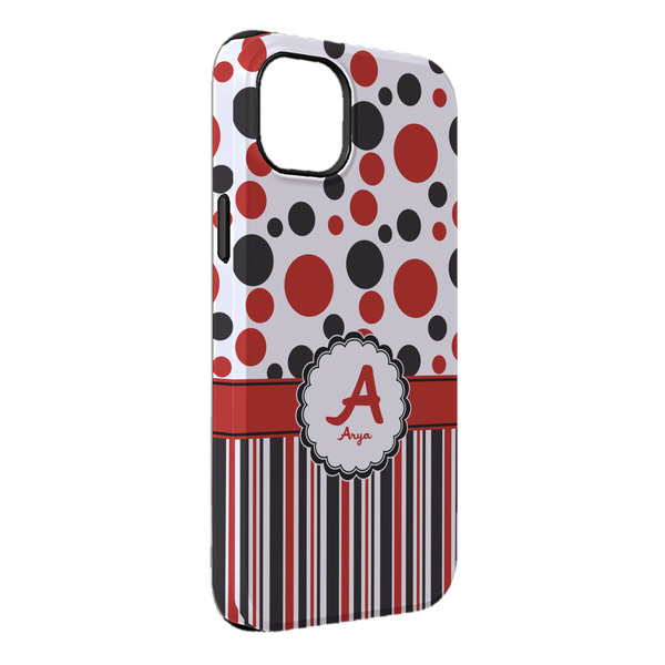 Custom Red & Black Dots & Stripes iPhone Case - Rubber Lined - iPhone 14 Pro Max (Personalized)