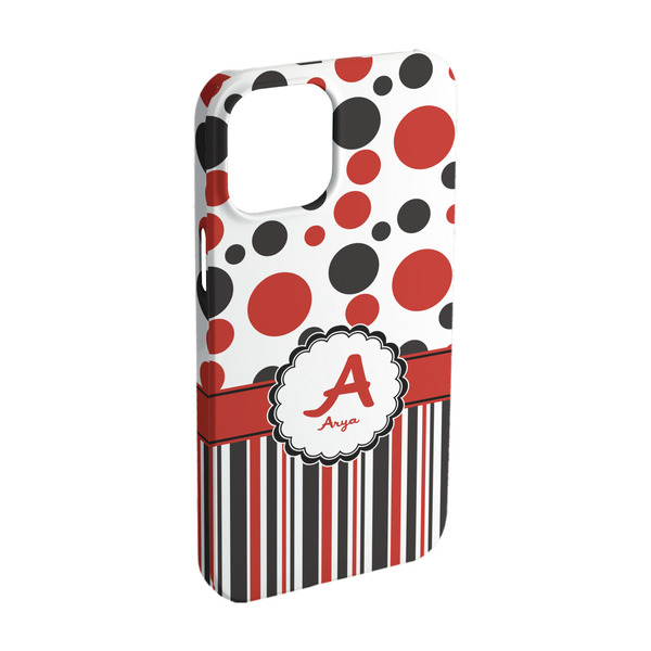 Custom Red & Black Dots & Stripes iPhone Case - Plastic - iPhone 15 (Personalized)