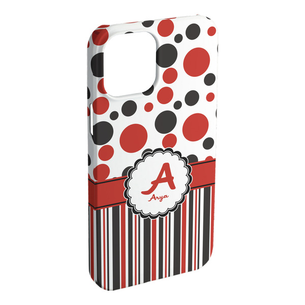 Custom Red & Black Dots & Stripes iPhone Case - Plastic - iPhone 15 Plus (Personalized)