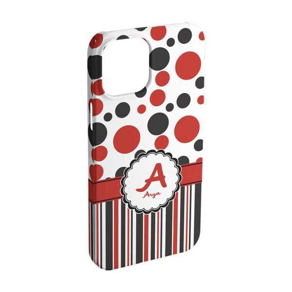 Custom Red & Black Dots & Stripes iPhone Case - Plastic - iPhone 15 Pro (Personalized)