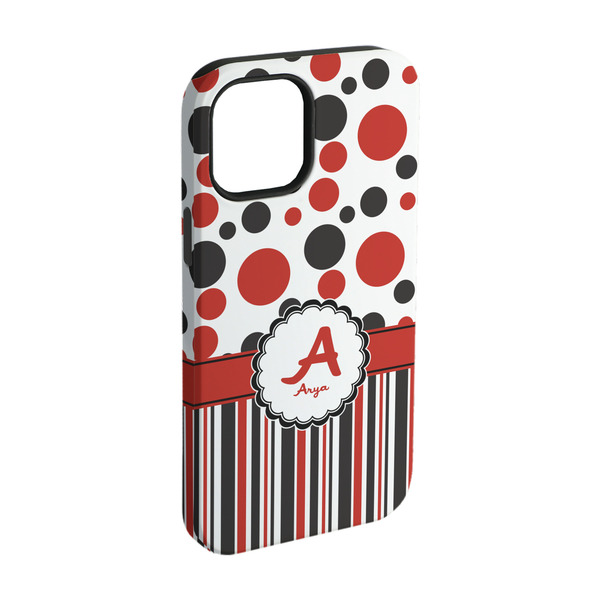 Custom Red & Black Dots & Stripes iPhone Case - Rubber Lined - iPhone 15 Pro (Personalized)