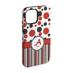 Red & Black Dots & Stripes iPhone Case - Rubber Lined - iPhone 15 (Personalized)