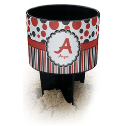 Red & Black Dots & Stripes Black Beach Spiker Drink Holder (Personalized)