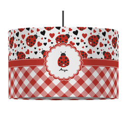 Ladybugs & Gingham 12" Drum Pendant Lamp - Fabric (Personalized)