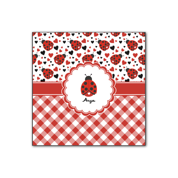 Custom Ladybugs & Gingham Wood Print - 12x12 (Personalized)