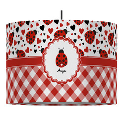 Ladybugs & Gingham 16" Drum Pendant Lamp - Fabric (Personalized)