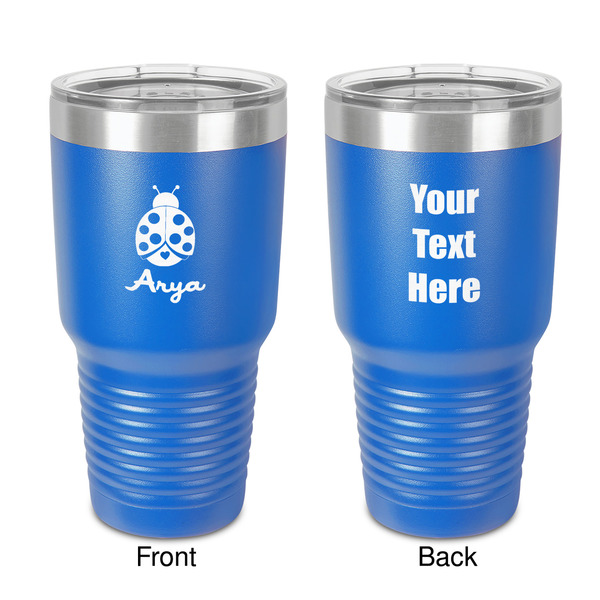 Custom Ladybugs & Gingham 30 oz Stainless Steel Tumbler - Royal Blue - Double-Sided (Personalized)