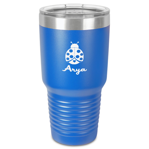 Custom Ladybugs & Gingham 30 oz Stainless Steel Tumbler - Royal Blue - Single-Sided (Personalized)