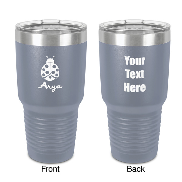 Custom Ladybugs & Gingham 30 oz Stainless Steel Tumbler - Grey - Double-Sided (Personalized)