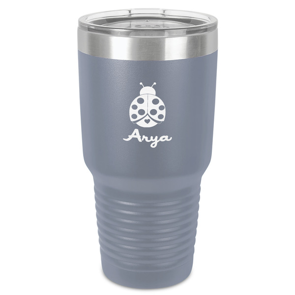 Custom Ladybugs & Gingham 30 oz Stainless Steel Tumbler - Grey - Single-Sided (Personalized)