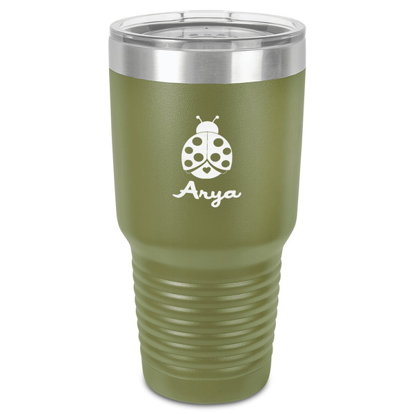 Custom Ladybugs & Gingham 30 oz Stainless Steel Tumbler - Olive - Single-Sided (Personalized)