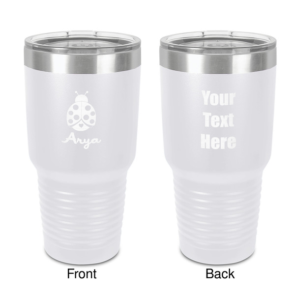 Custom Ladybugs & Gingham 30 oz Stainless Steel Tumbler - White - Double-Sided (Personalized)