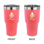 Ladybugs & Gingham 30 oz Stainless Steel Tumbler - Coral - Double Sided (Personalized)