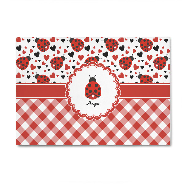 Custom Ladybugs & Gingham 4' x 6' Patio Rug (Personalized)