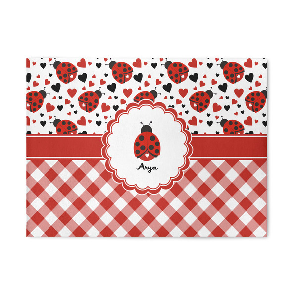 Custom Ladybugs & Gingham 5' x 7' Patio Rug (Personalized)