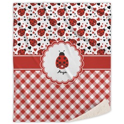 Ladybugs & Gingham Sherpa Throw Blanket - 50"x60" (Personalized)