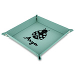 Ladybugs & Gingham Faux Leather Dice Tray - 9" x 9"  - Teal (Personalized)