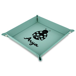 Ladybugs & Gingham 9" x 9" Teal Faux Leather Valet Tray (Personalized)